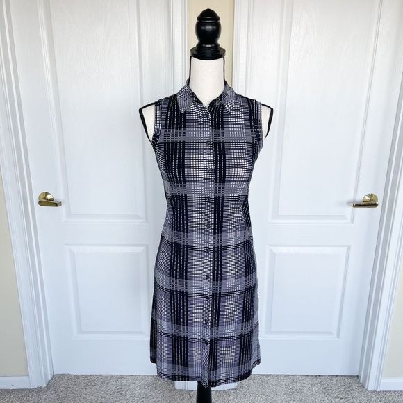Brooks Brothers XSP Extra Small Petite Black White Grey Contrast Collared Checke - Picture 1 of 9